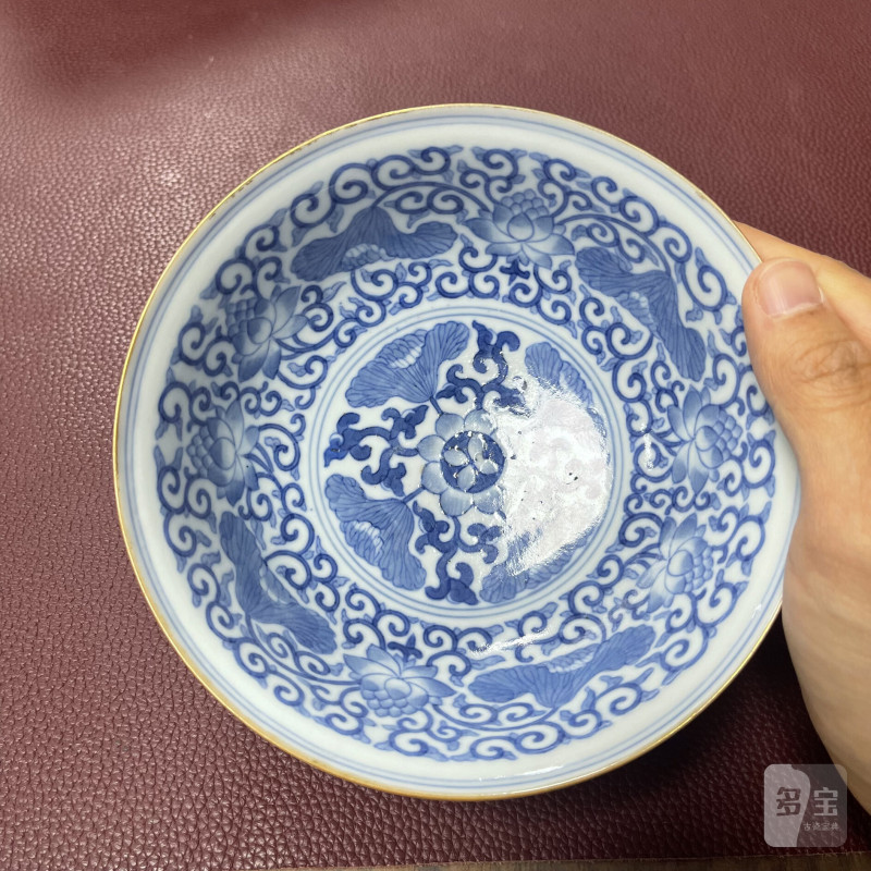 清道光 内青花花卉外胭脂红釉碗 - 图9